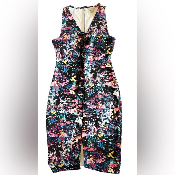 BELLE & SKY. Womens XS  Sleeveless Dress Multicolor Floral Lace Up Front Stretch - Picture 2 of 5
